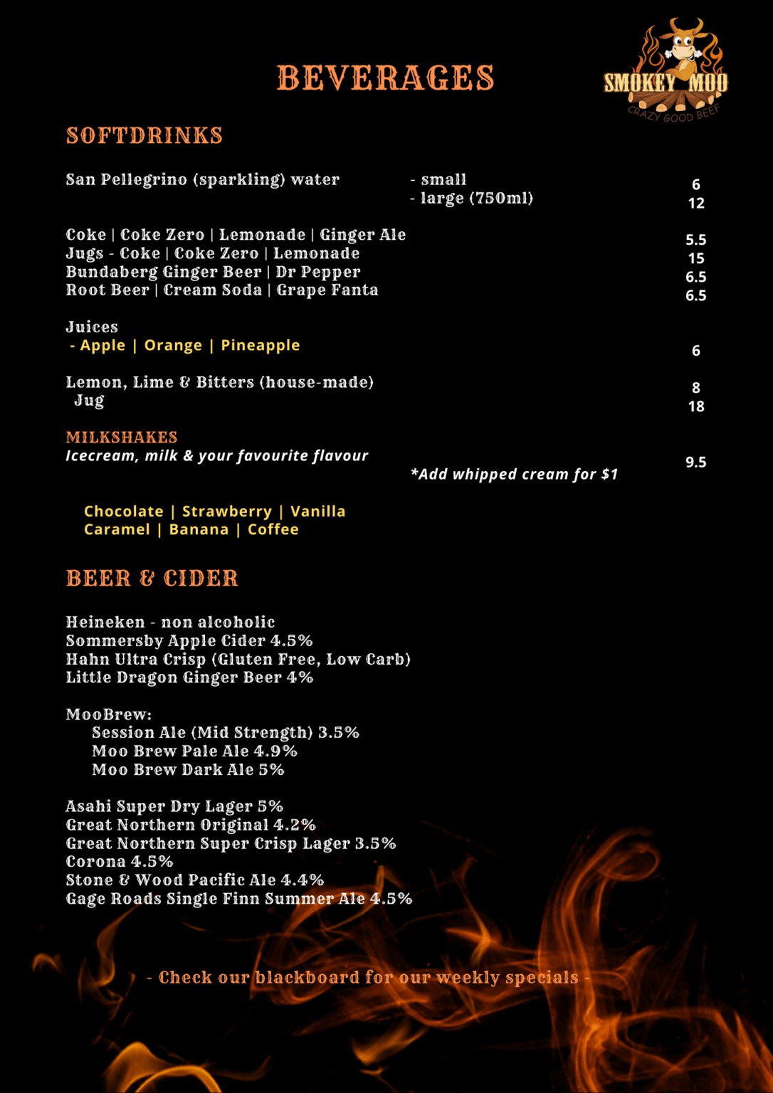 a menu with text and images of food